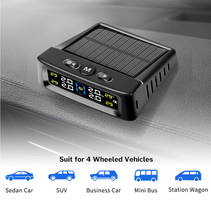 Solar TPMS Car Tire Pressure Alarm Digital Colorful Display 4/6 External Sensors Waterproof Tire Pressure Temperature Warning