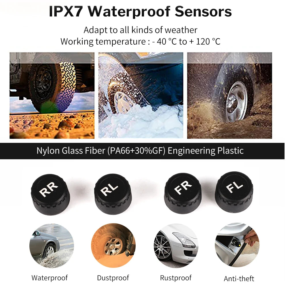Solar TPMS Car Tire Pressure Alarm Digital Colorful Display 4/6 External Sensors Waterproof Tire Pressure Temperature Warning