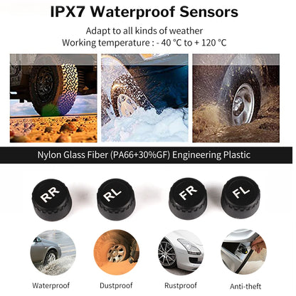 Solar TPMS Car Tire Pressure Alarm Digital Colorful Display 4/6 External Sensors Waterproof Tire Pressure Temperature Warning