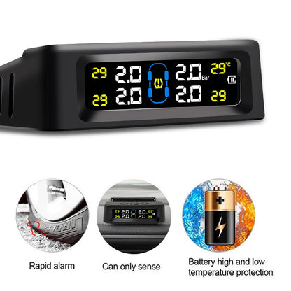Solar TPMS Car Tire Pressure Alarm Digital Colorful Display 4/6 External Sensors Waterproof Tire Pressure Temperature Warning