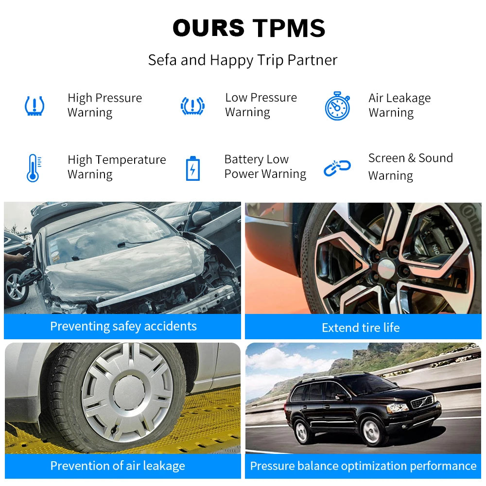 Solar TPMS Car Tire Pressure Alarm Digital Colorful Display 4/6 External Sensors Waterproof Tire Pressure Temperature Warning